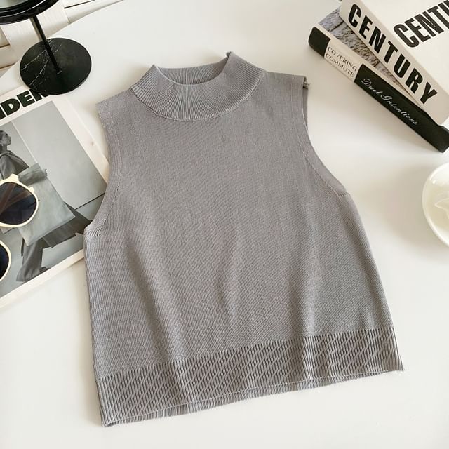 Mock Neck Plain Knit Tank Top