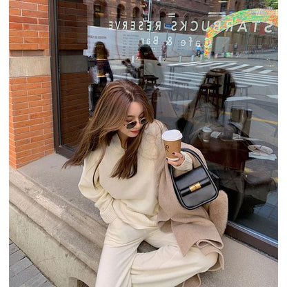 Two-Tone Set: + Pants High Leg Crew Long-Sleeve Waist T-Shirt Wide Neck