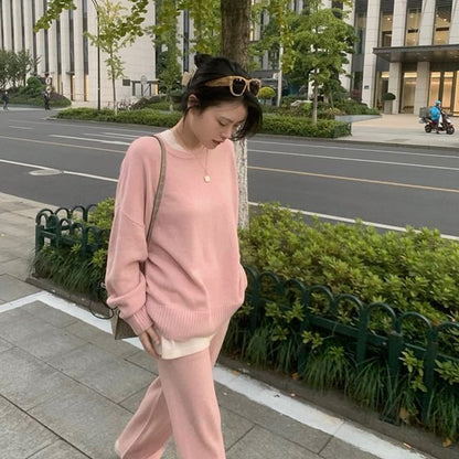 Two-Tone Set: + Pants High Leg Crew Long-Sleeve Waist T-Shirt Wide Neck