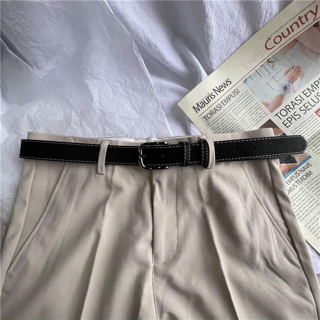 Contrast Stitching Faux Leather Belt