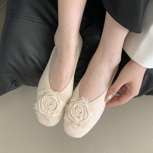 Plain Floral Accent Faux Suede Flats