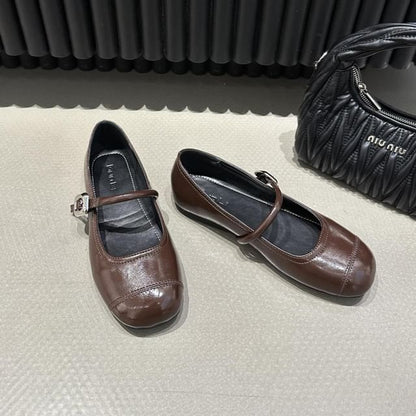 Plain Buckled Faux Leather Mary Jane Flats