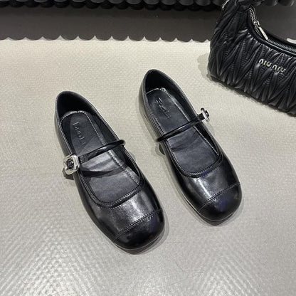 Plain Buckled Faux Leather Mary Jane Flats