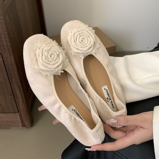 Plain Floral Accent Faux Suede Flats