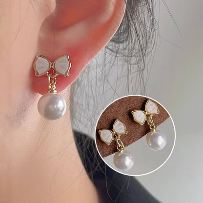 Bow Drop Cuff Pearl Faux Earring