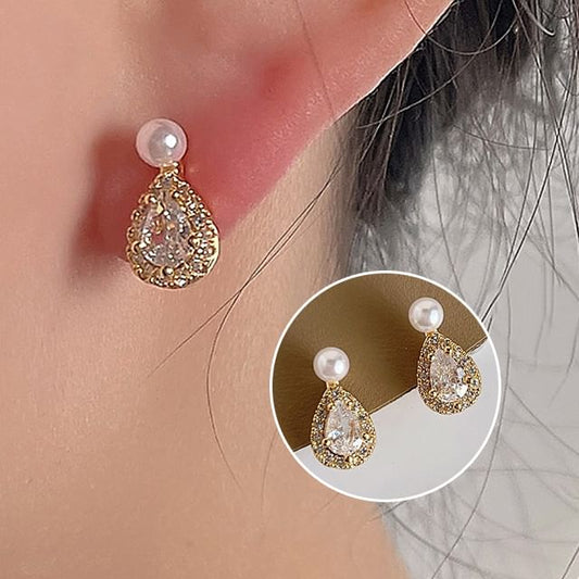 Faux Rhinestone Droplet Pearl Cuff Alloy Ear