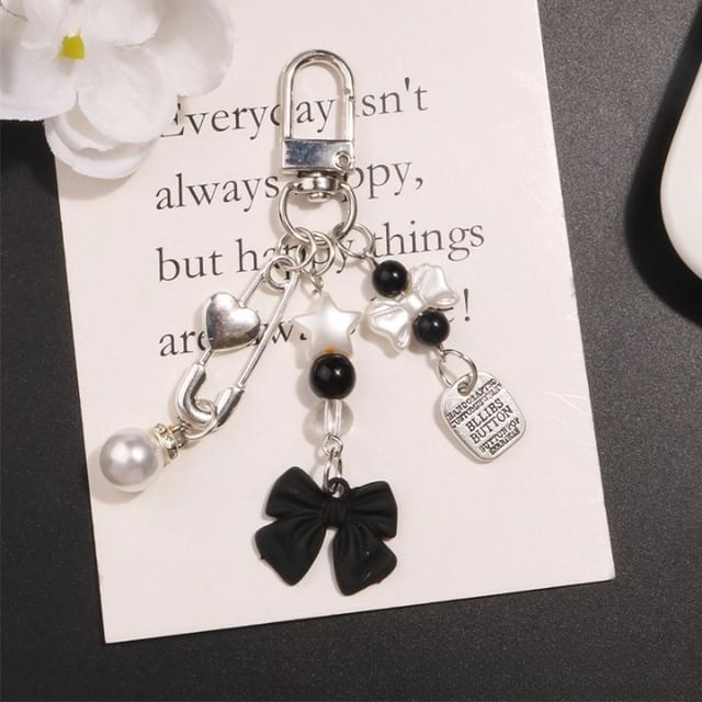 Bow Faux Pearl Acrylic Alloy Bag Charm Keyring (Various Designs)