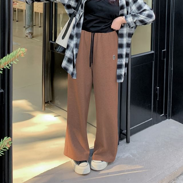 Drawstring Waist Lettering Embroidered Straight Leg Sweatpants