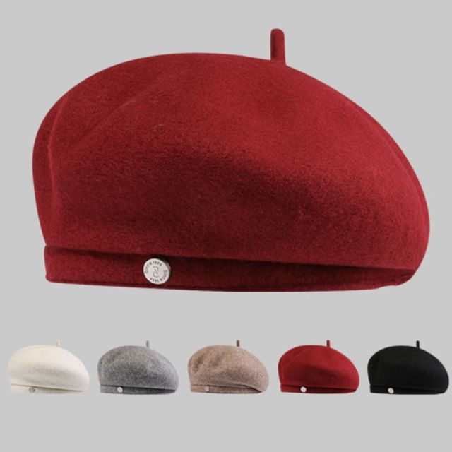 Hat Wool Metal Disc Beret