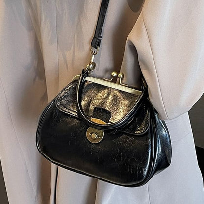 Faux Leather Clasped Crossbody Bag