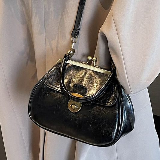 Faux Leather Clasped Crossbody Bag