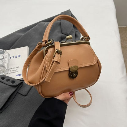 Faux Leather Clasped Crossbody Bag