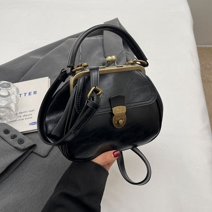 Faux Leather Clasped Crossbody Bag