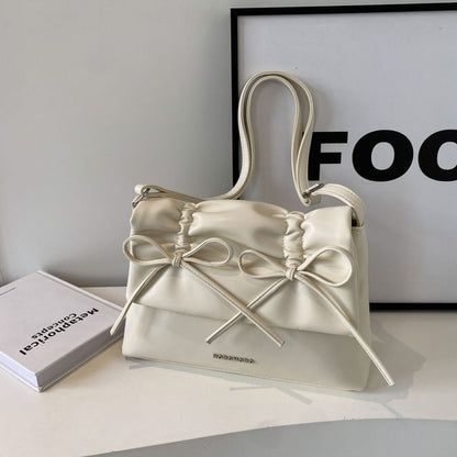 Faux Leather Flap Ribbon Crossbody Bag