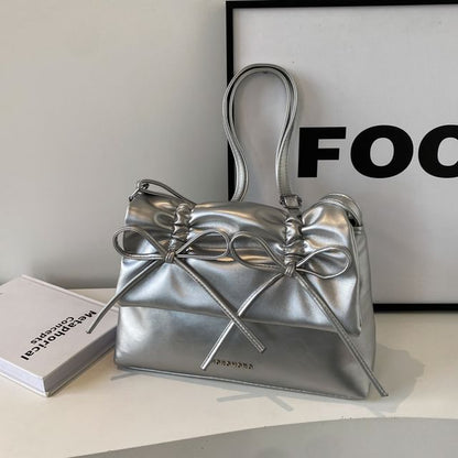 Faux Leather Flap Ribbon Crossbody Bag