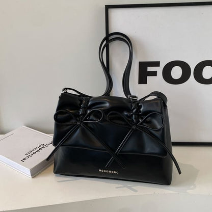 Faux Leather Flap Ribbon Crossbody Bag