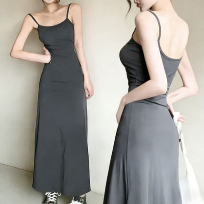 Thin Strap Plain Maxi A-Line Dress