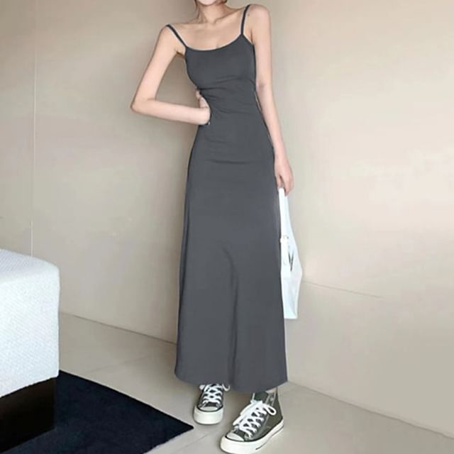 Thin Strap Plain Maxi A-Line Dress