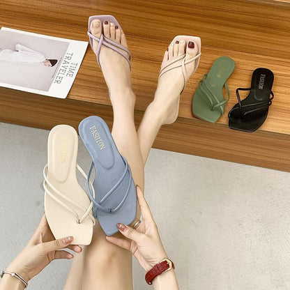 Square-Toe Toe-Loop Slide Sandals