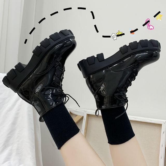 Platform Chunky Heel Lace-Up Short Boots