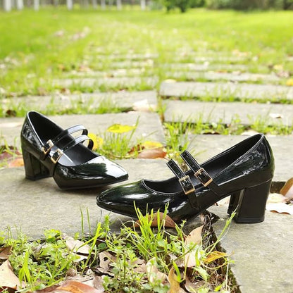 Chunky Heel Double Strap Mary Jane Shoes