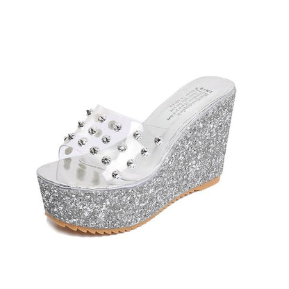 Platform Wedge Heel Studded Slide Sandals
