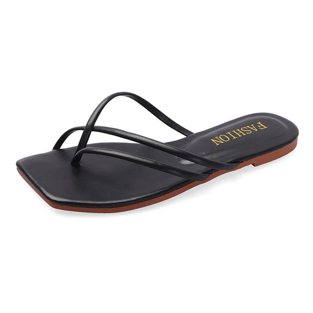 Square-Toe Toe-Loop Slide Sandals