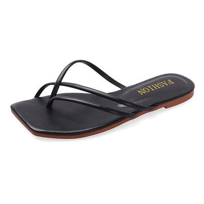 Square-Toe Toe-Loop Slide Sandals