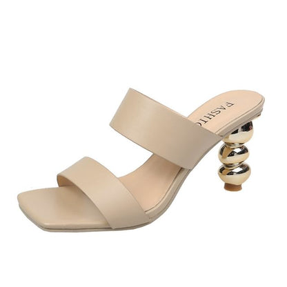 Square-Toe Chunky Heel Slide Sandals