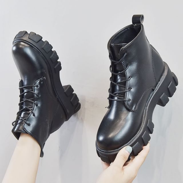 Platform Chunky Heel Lace-Up Short Boots