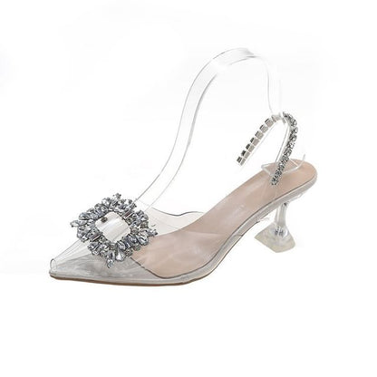 High Heel Rhinestone Buckled Sandals