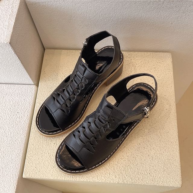 Chunky Heel Buckled Cutout Sandals