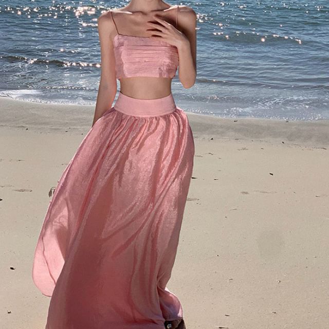 Plain Crop Skirt High + Waist Set: Maxi Camisole Top