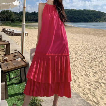 Midi Plain Sleeveless Dress Tiered