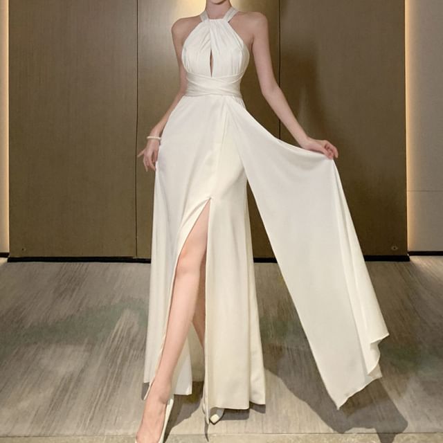 Plain Sleeveless Dress Cutout Maxi A-Line