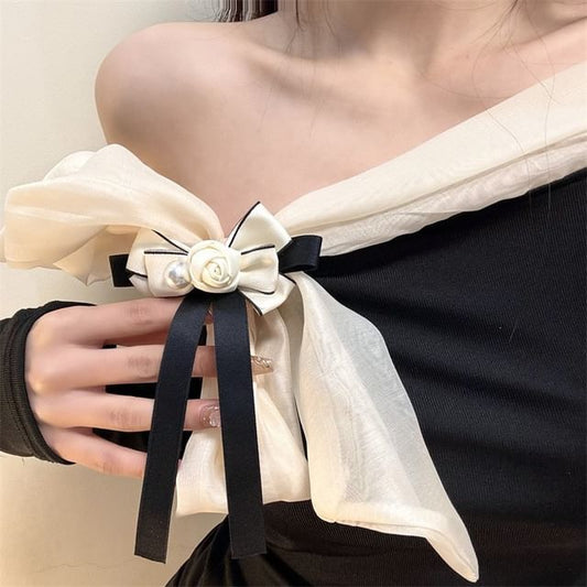 Faux Rose Pearl Bow Brooch