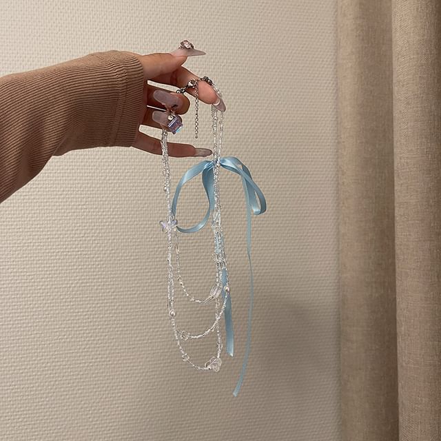 Butterfly Bead Ribbon Layered Necklace
