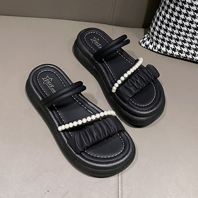 Platform Faux Pearl Slide Sandals