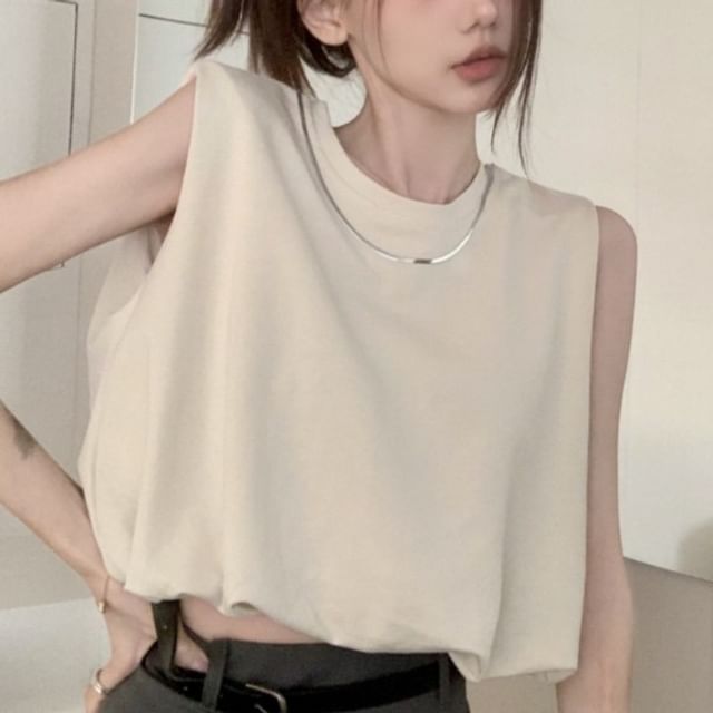 Crew Neck Plain Crop Tank Top