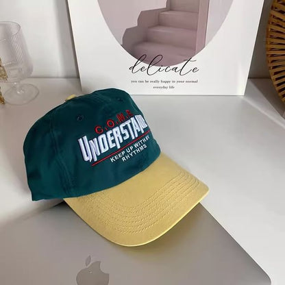 Lettering Embroidered Color Panel Baseball Cap