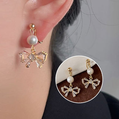 Pearl Drop Bow Rhinestone Alloy Faux Earring