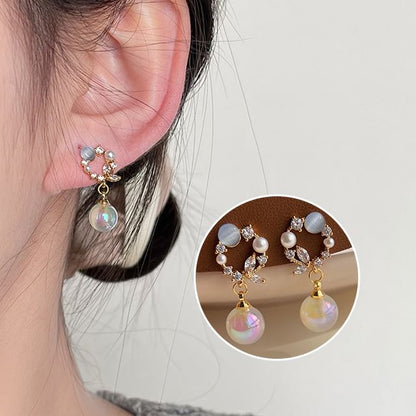 Drop Pearl Alloy Faux Rhinestone Earring