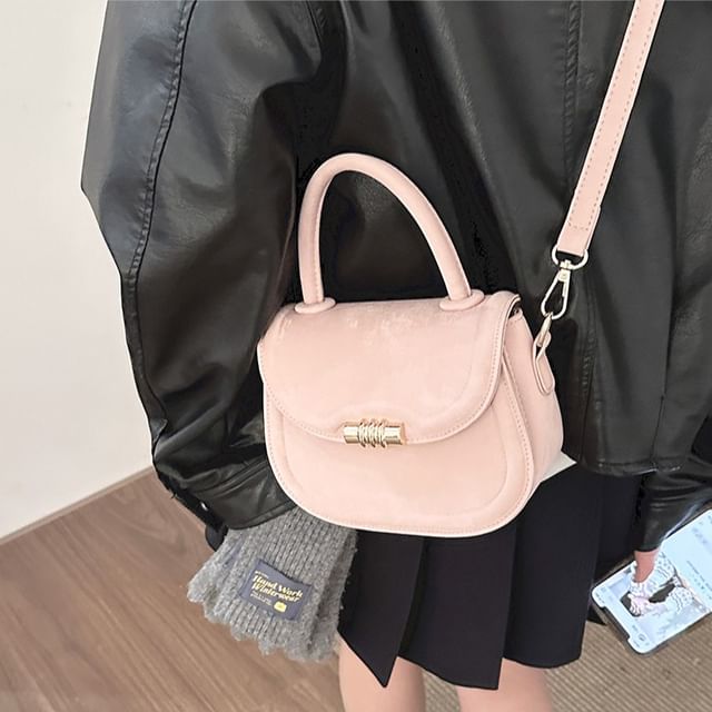 Top Handle Faux Leather Flap Crossbody Bag