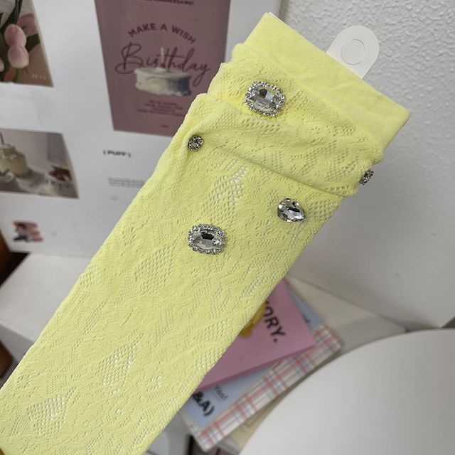 Plain Rhinestone Lace Short Socks