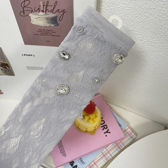 Plain Rhinestone Lace Short Socks