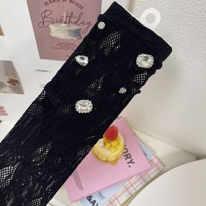 Plain Rhinestone Lace Short Socks