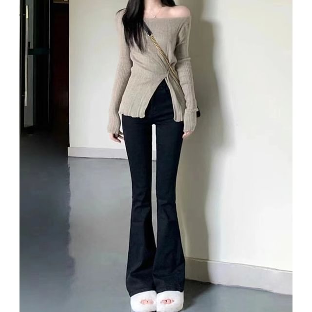 High Waist Plain Bootcut Pants