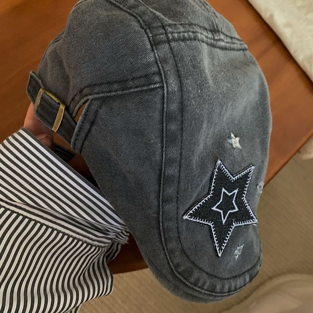 Star Applique Flat Cap