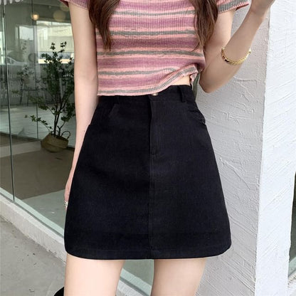 High Waist Plain Mini A-Line Skirt