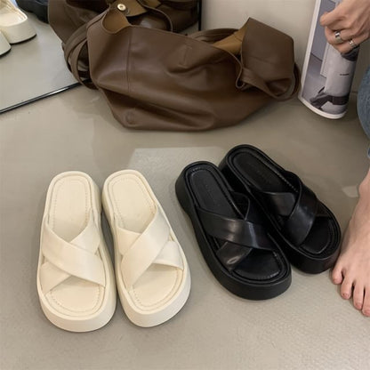 Cross Strap Platform Slide Sandals